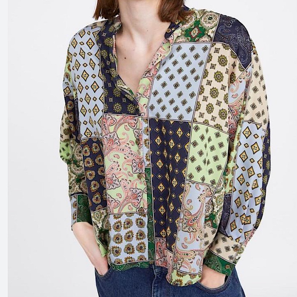 ZARA Patchwork Silk Blouse